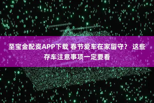 至宝金配资APP下载 春节爱车在家留守？ 这些存车注意事项一定要看
